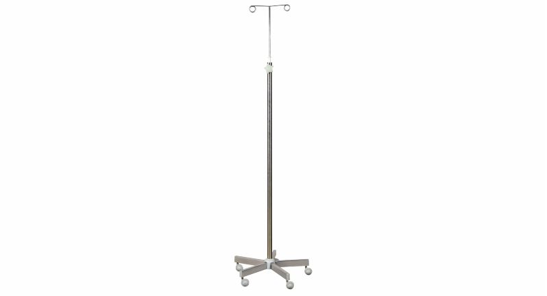 1043A Saline Stand Fully SS With Rust Proof Castors With Two Hooks